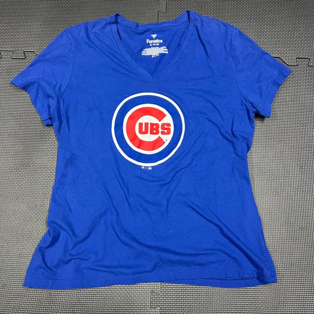 Chicago Cubs Womens V-Neck T-Shirt By Fanatics XL Cotton Blue